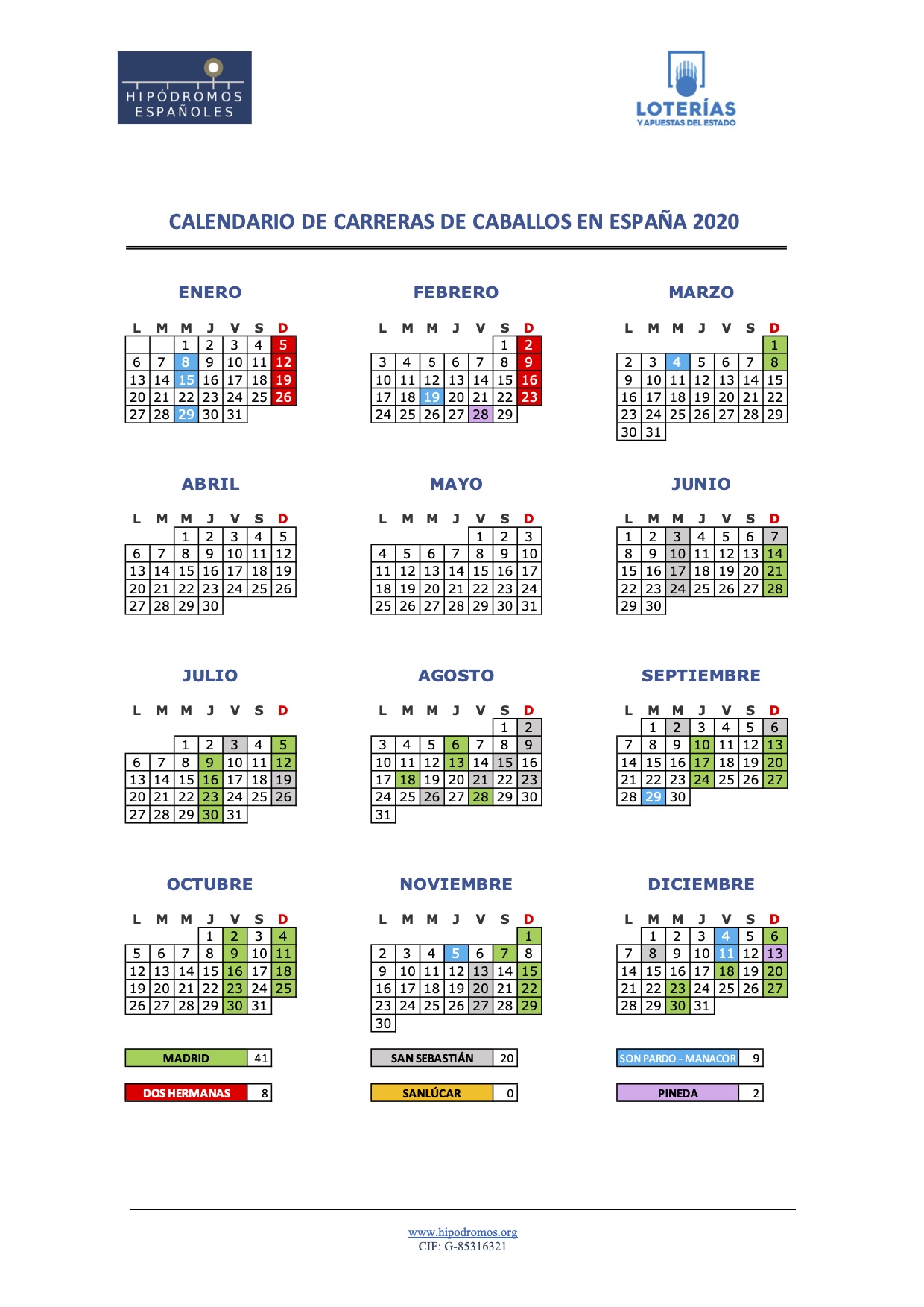 Calendario Invierno SELAE 2020 actualizado